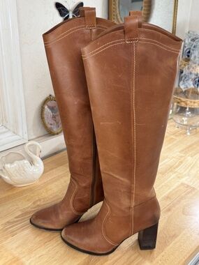 Deltan Brianne Women's Size 8M Western Tall Brown Classy Chic Leather Boots